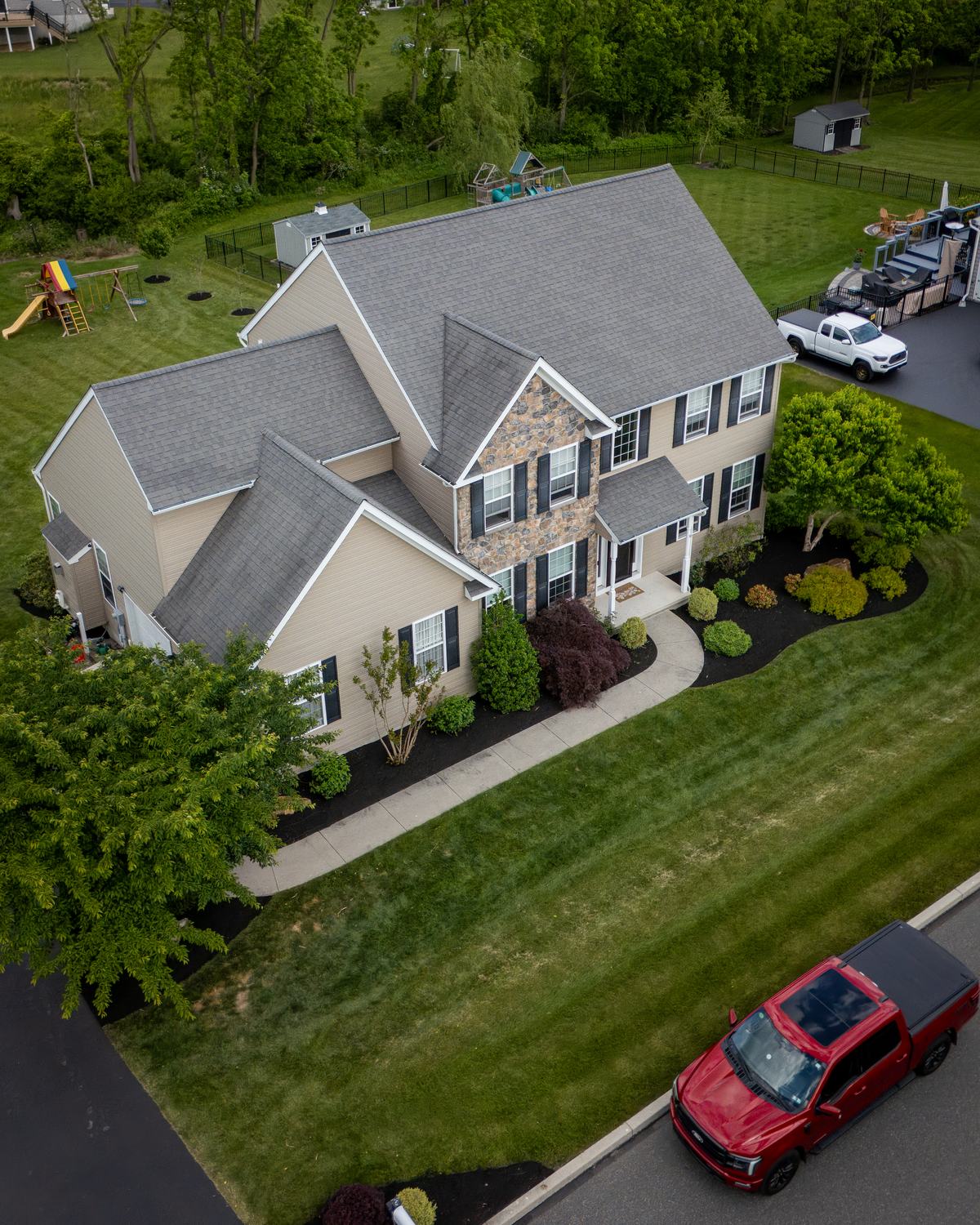 Aerial view of a full maintained property